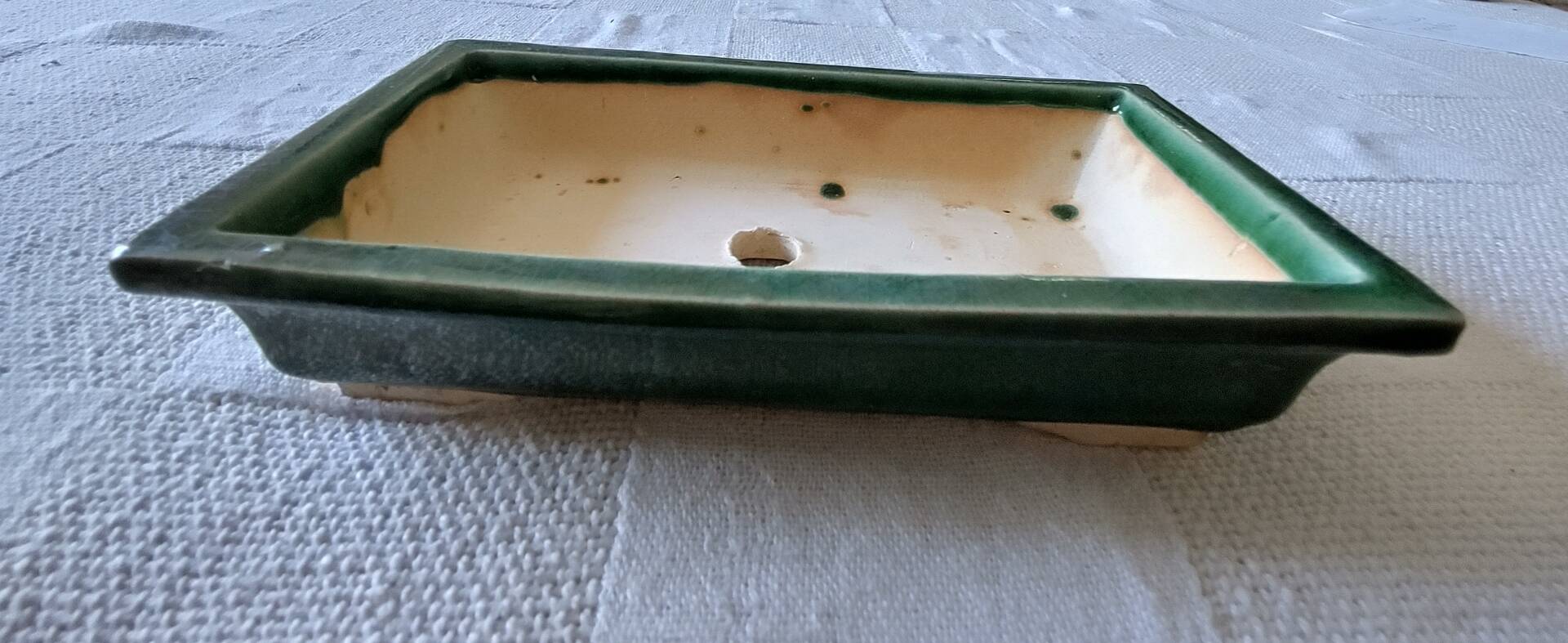 Pot bonsaï rectangulaire céramique émaillée vert