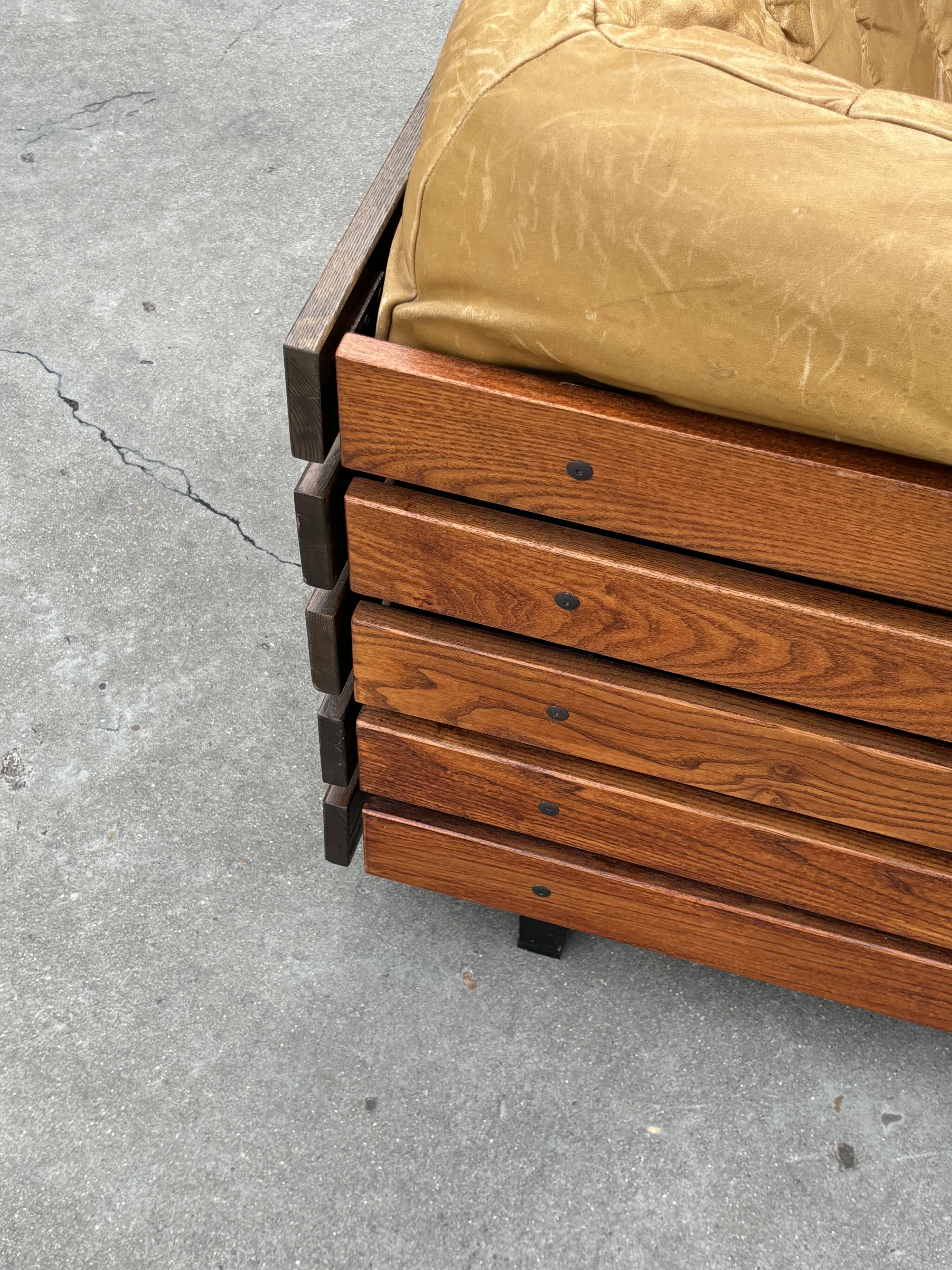 Canapé de salon Mid-Century en cuir cognac petit modèle