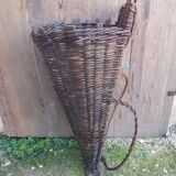 Old grape pickers basket woven wicker vintage wine vines decoration