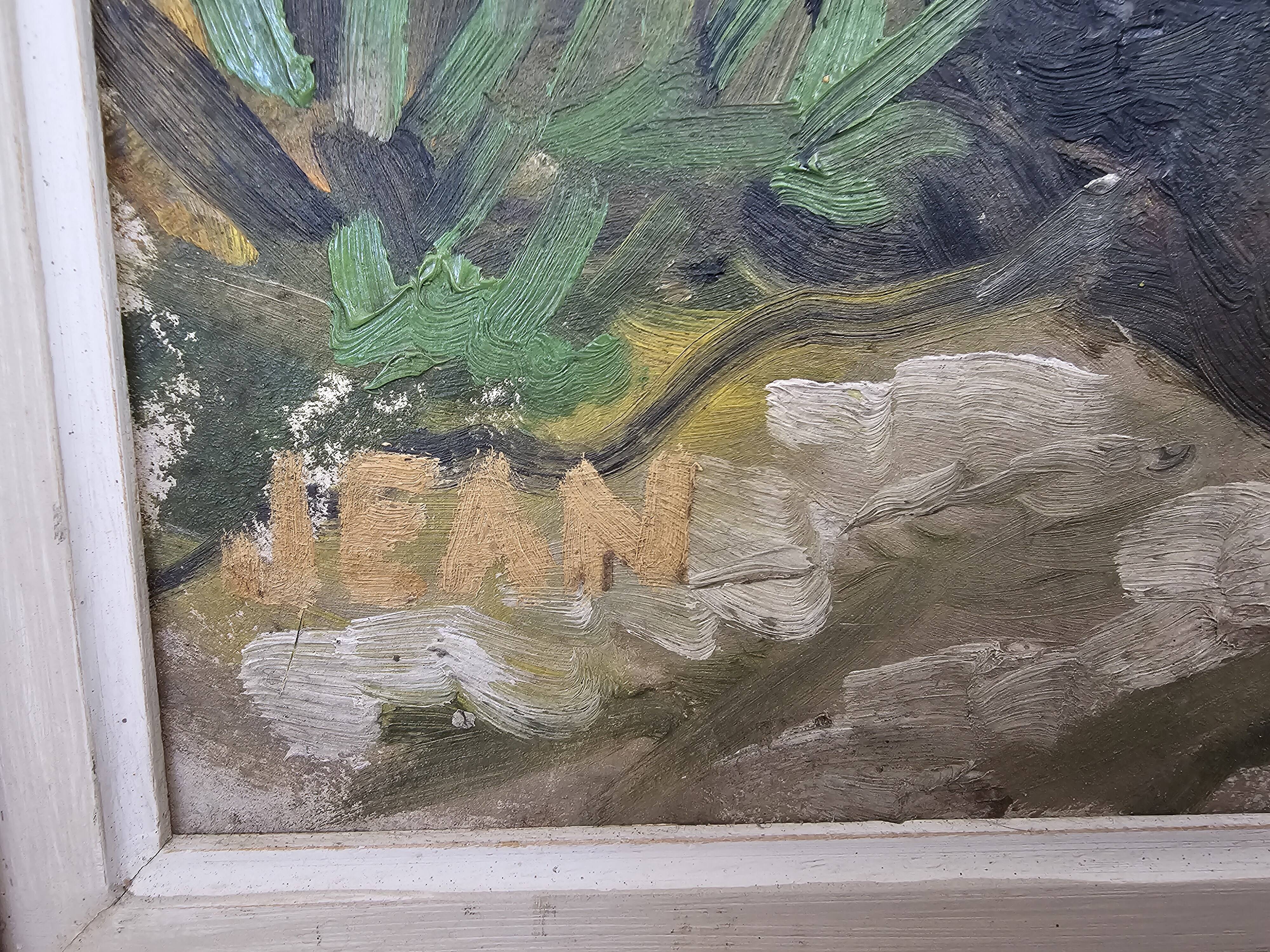 Oil on Cardboard - Mountain Chalet Landscape Signed Jean