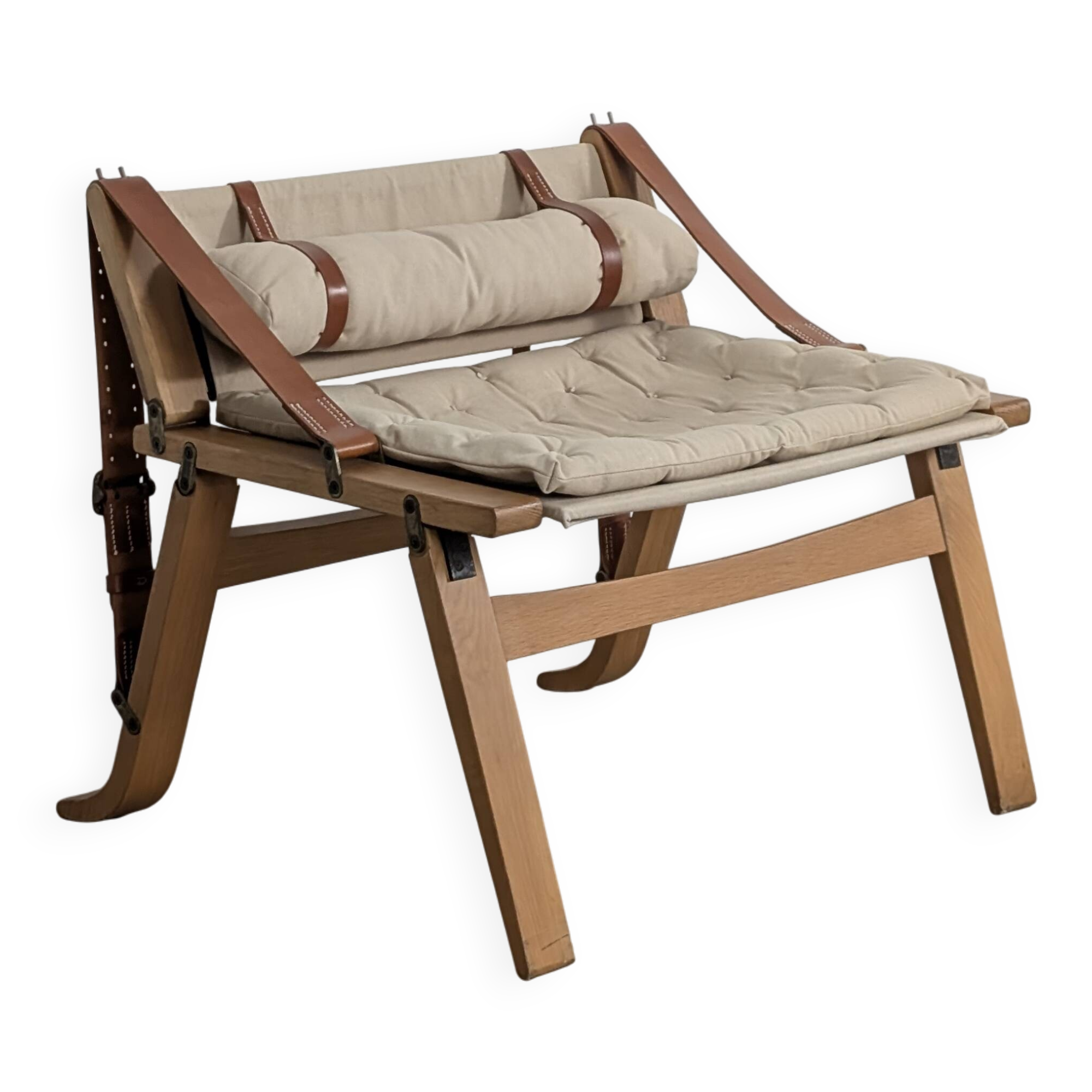 Fauteuil danois avec sangles en toile et cuir, XXe siècle