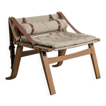 Danish Armchair with Canvas and Leather Straps, 20th Century