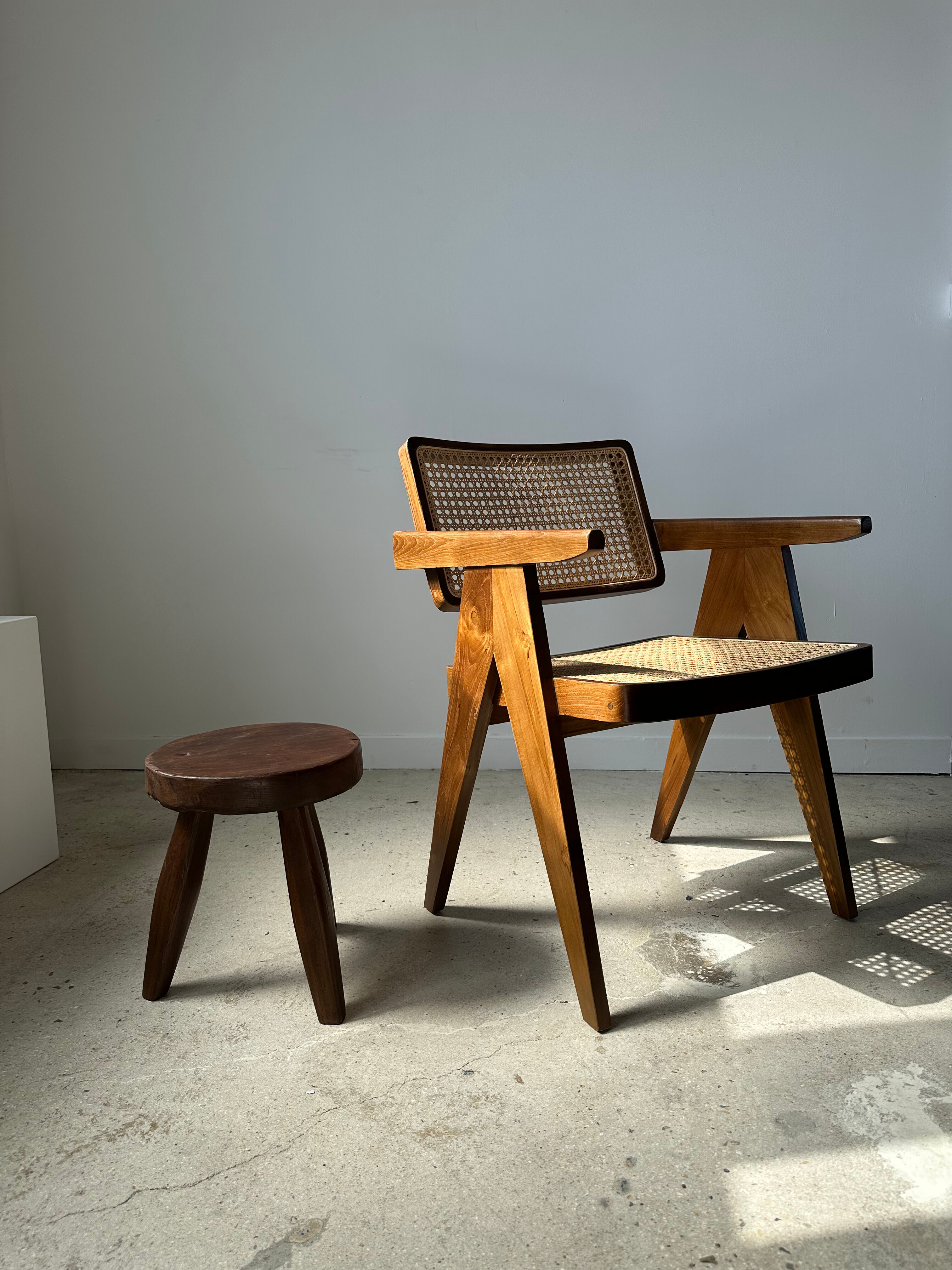 Brown solid wood stool flat circular seat