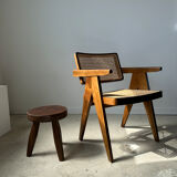 Brown solid wood stool flat circular seat