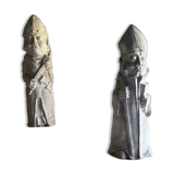 Set of two natural white plaster sculptures by Walter De Buck — figurative folkloric pair