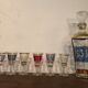 Liquor carafe and 6 assorted glasses