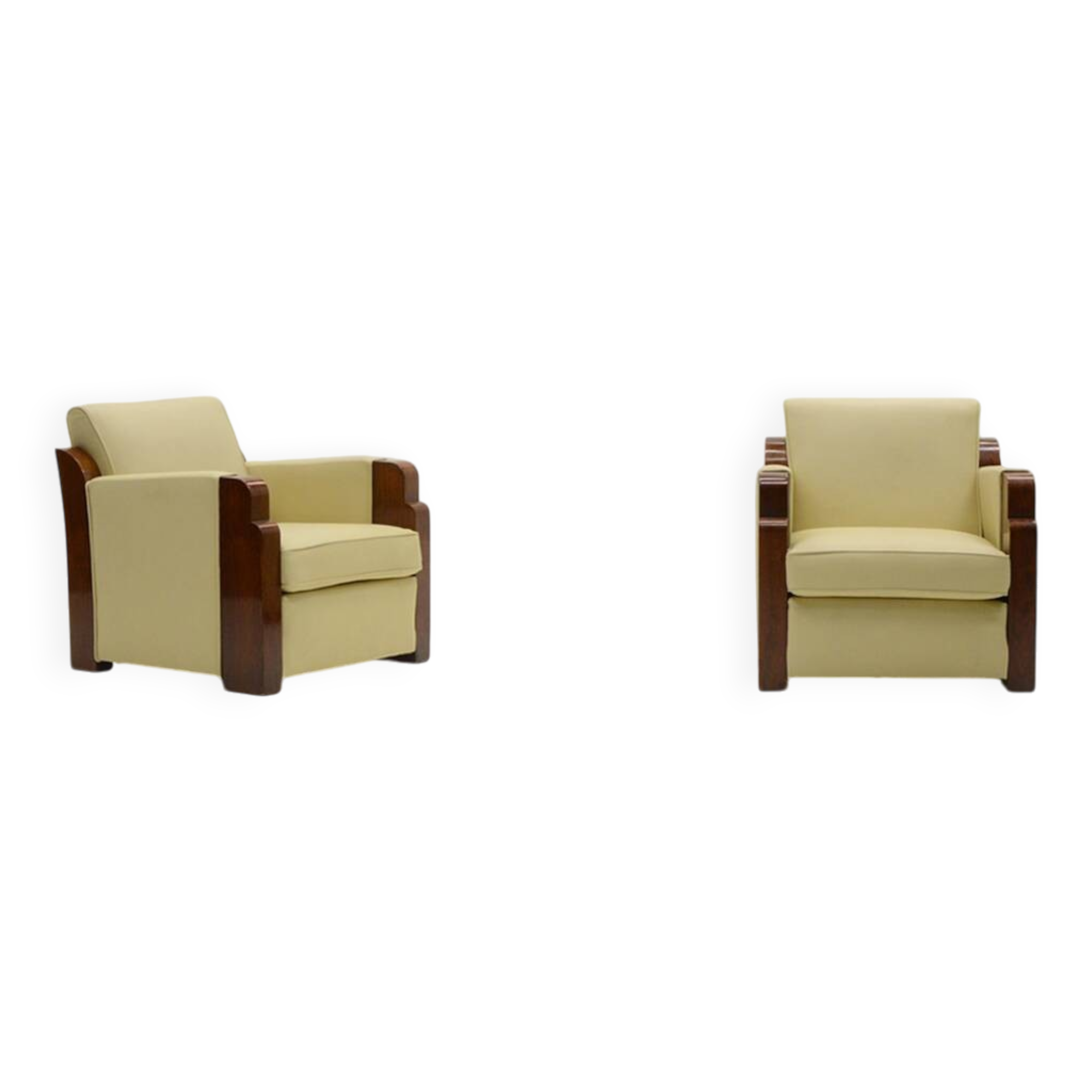 Set of 2 leather Art Deco club chairs, 1930s France.