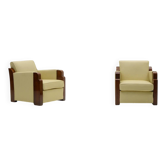 Set of 2 leather Art Deco club chairs, 1930s France.