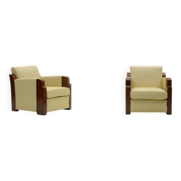 Ensemble de 2 fauteuils club Art Déco en cuir, France années 30.