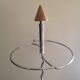 Designer umbrella stand in chrome metal and wood.