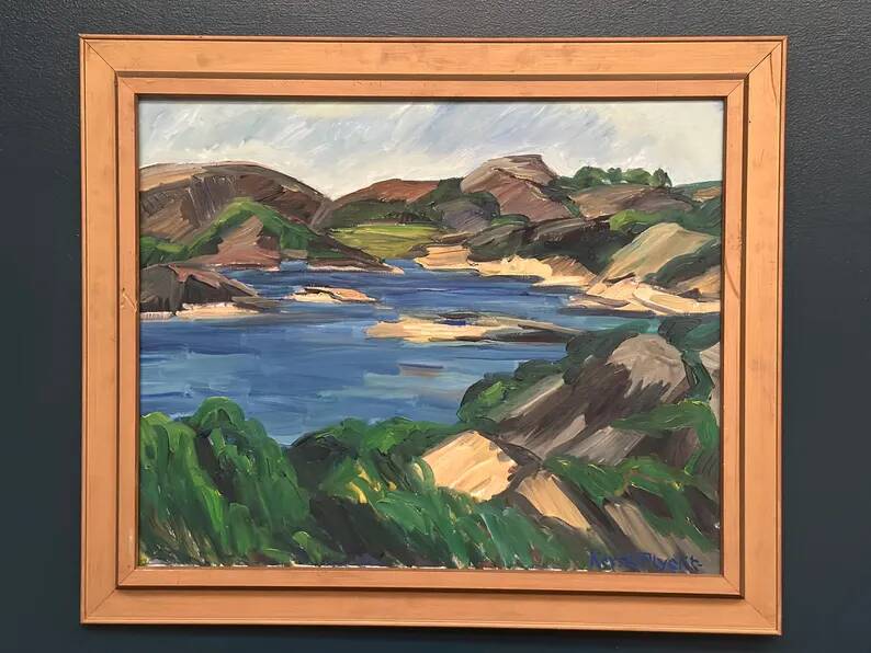 Original Swedish Oil on Canvas - "Lake" by Kersti Flyckt - Signed - Vintage and Framed - 79 × 66 cm (31.1 in × 26 in)