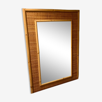 Wall mirror in bamboo wood and rattan