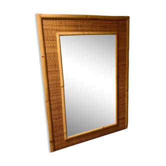 Wall mirror in bamboo wood and rattan