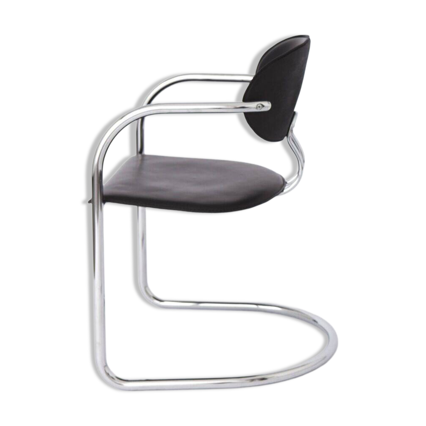 Effezeta chair, tubular chrome structure and black faux leather, made in Italy.