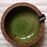 Vintage green enameled ceramic ashtray signed.