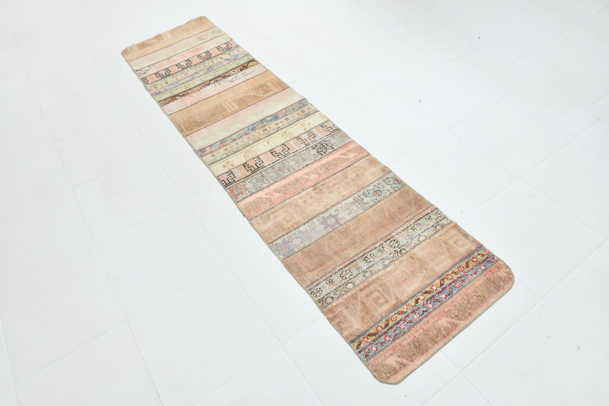Neutral narrow vintage runner rug,64x262cm
