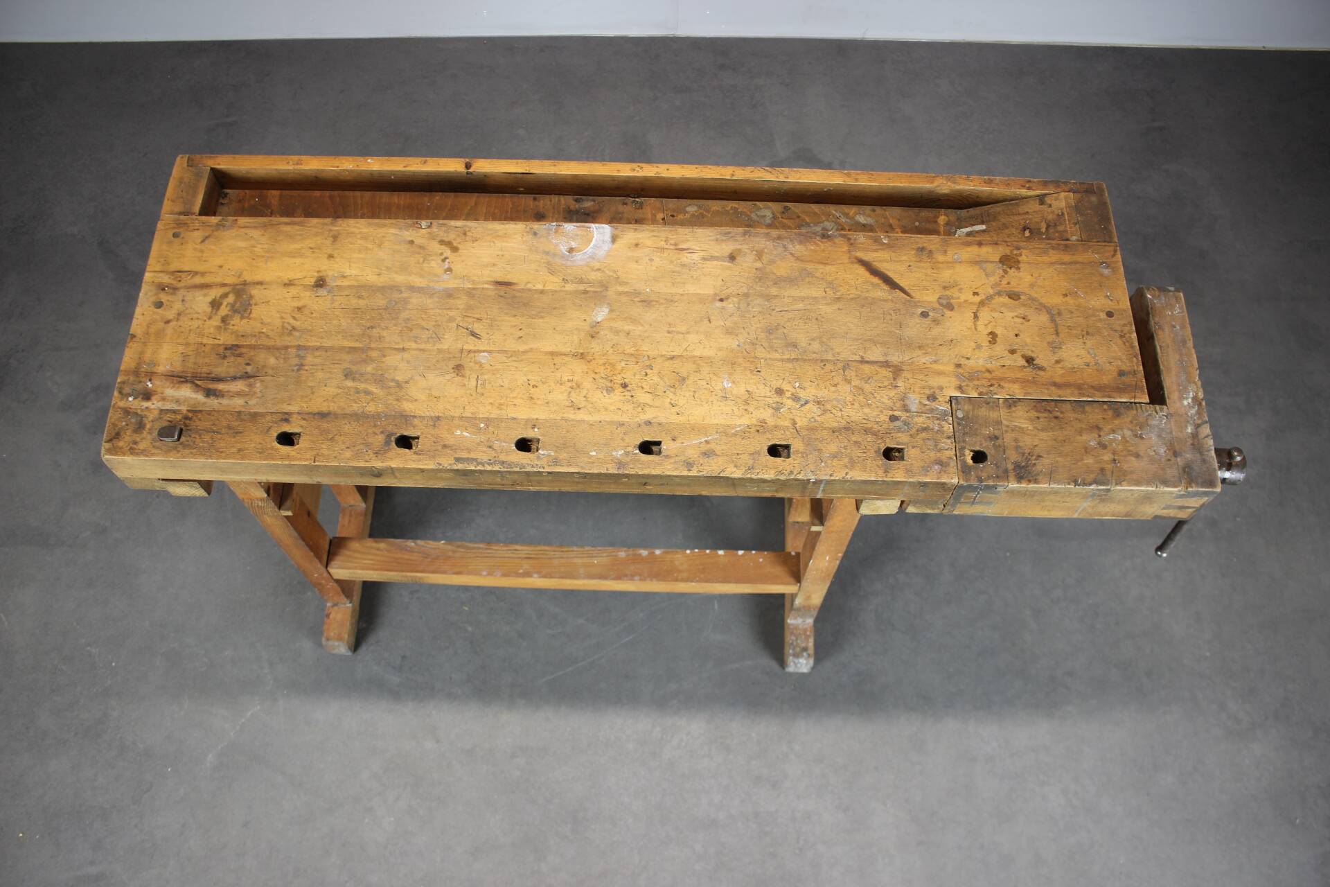 Vintage workbench with vise, Czechoslovakia, 1950s