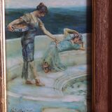 Tableau huile sur bois signé cadre doré xx siècle