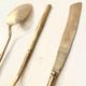 Gold service cutlery trio, bamboo, Hollywood Regency - circa 1