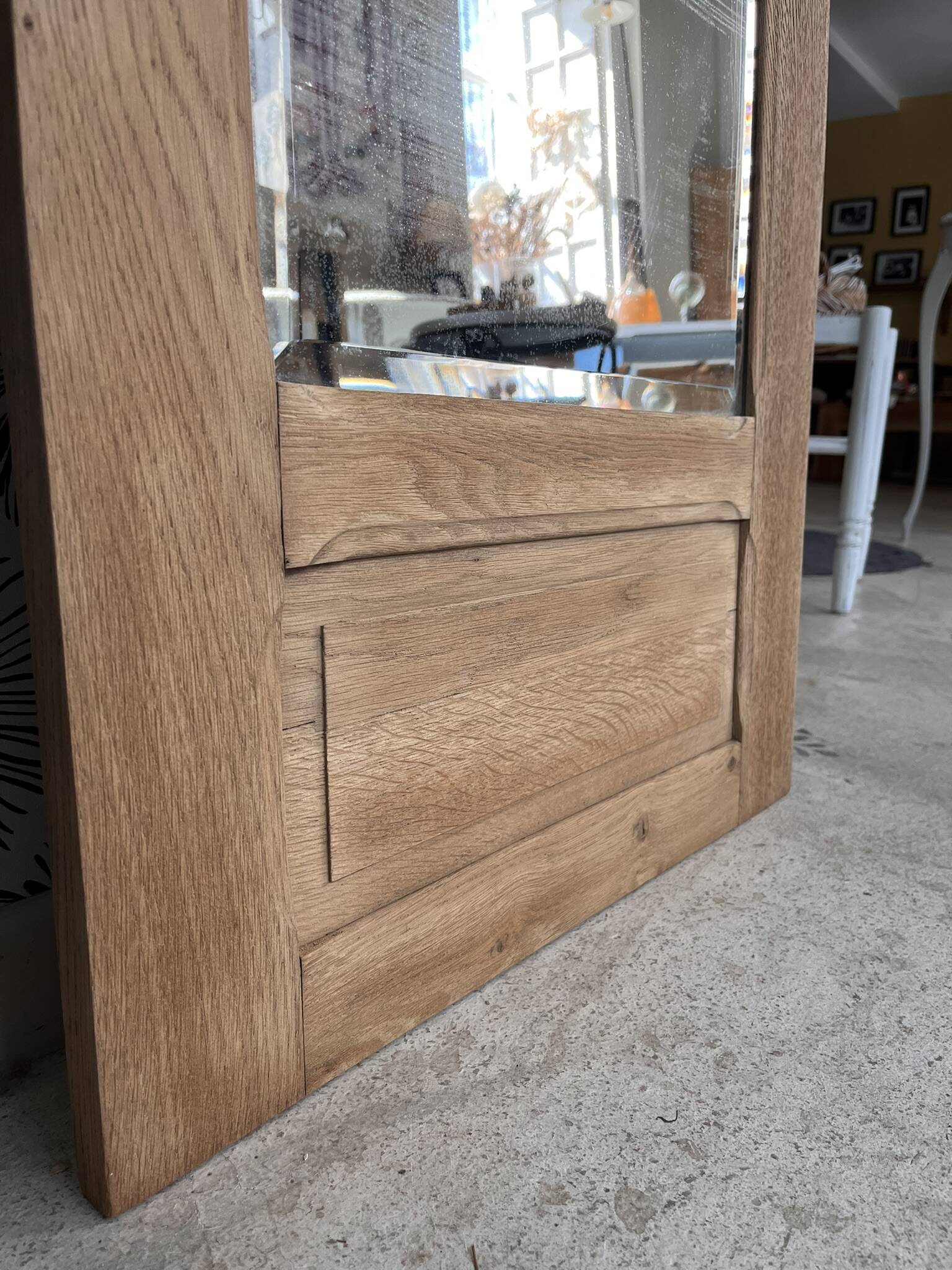 Vintage Art Deco bevelled wardrobe door, solid oak, Azalée.