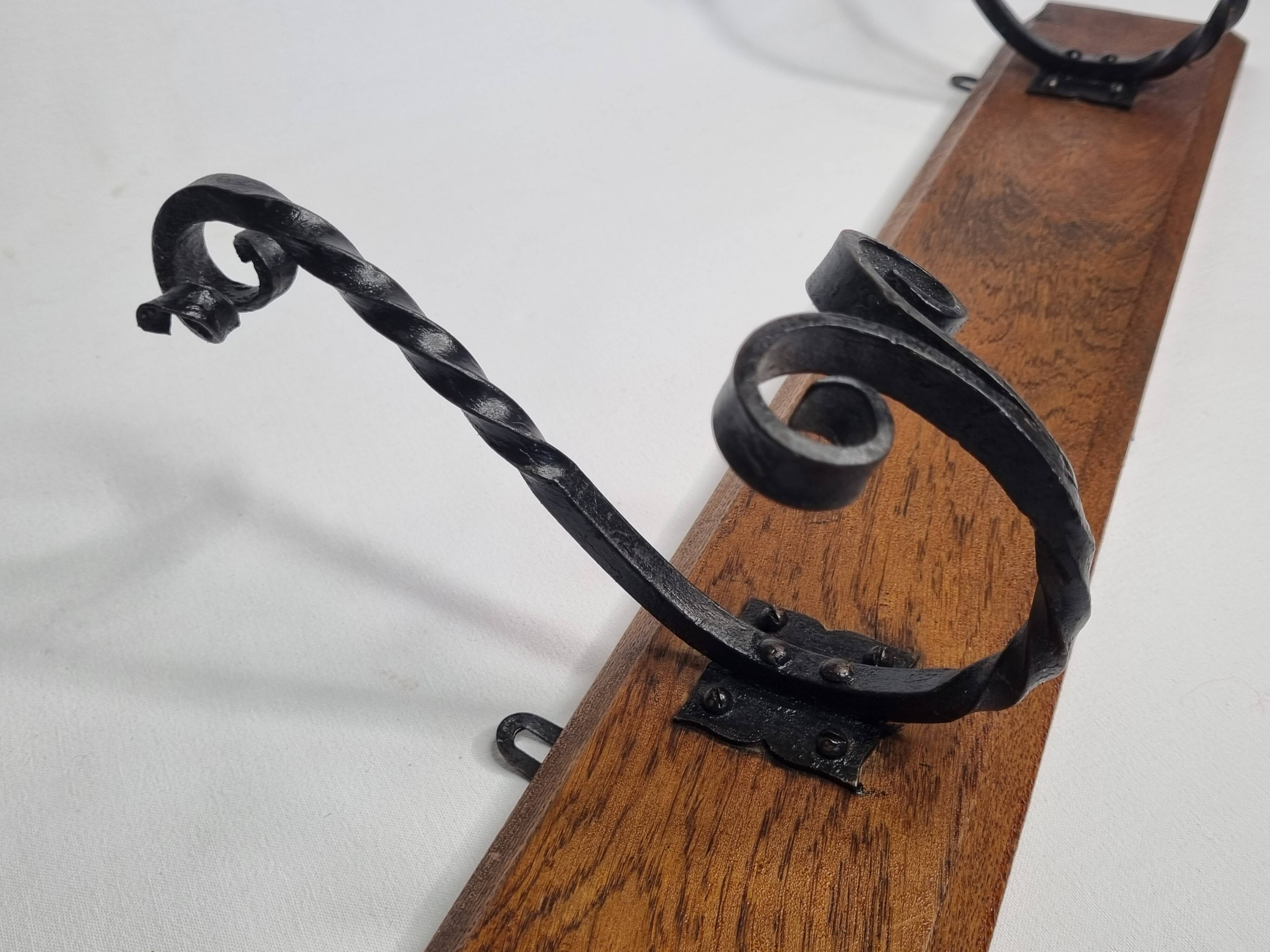 Solid wood and wrought iron wall hook, rustic style, 59 cm