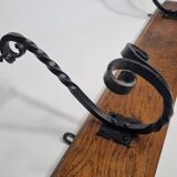 Solid wood and wrought iron wall hook, rustic style, 59 cm