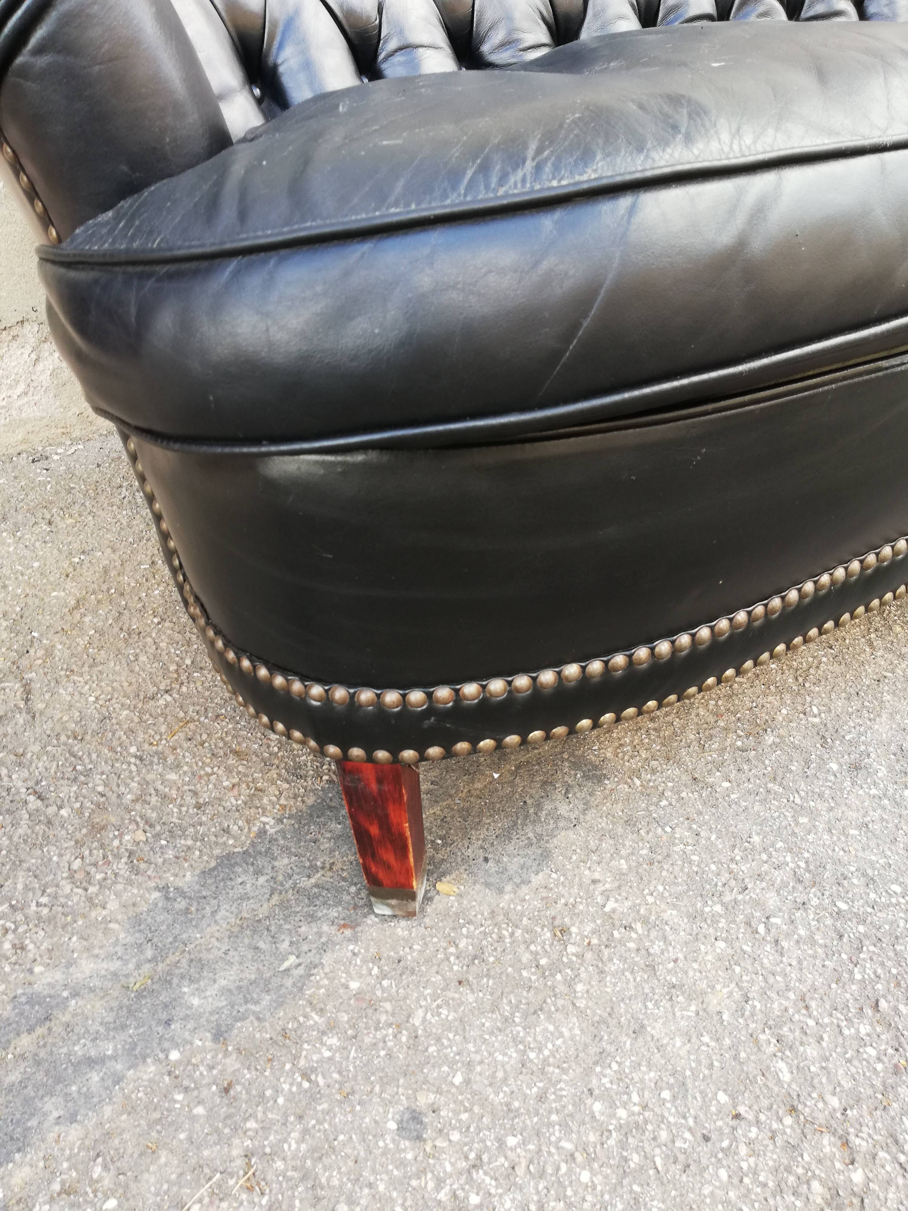 Black leather sofa 2 padded seats
