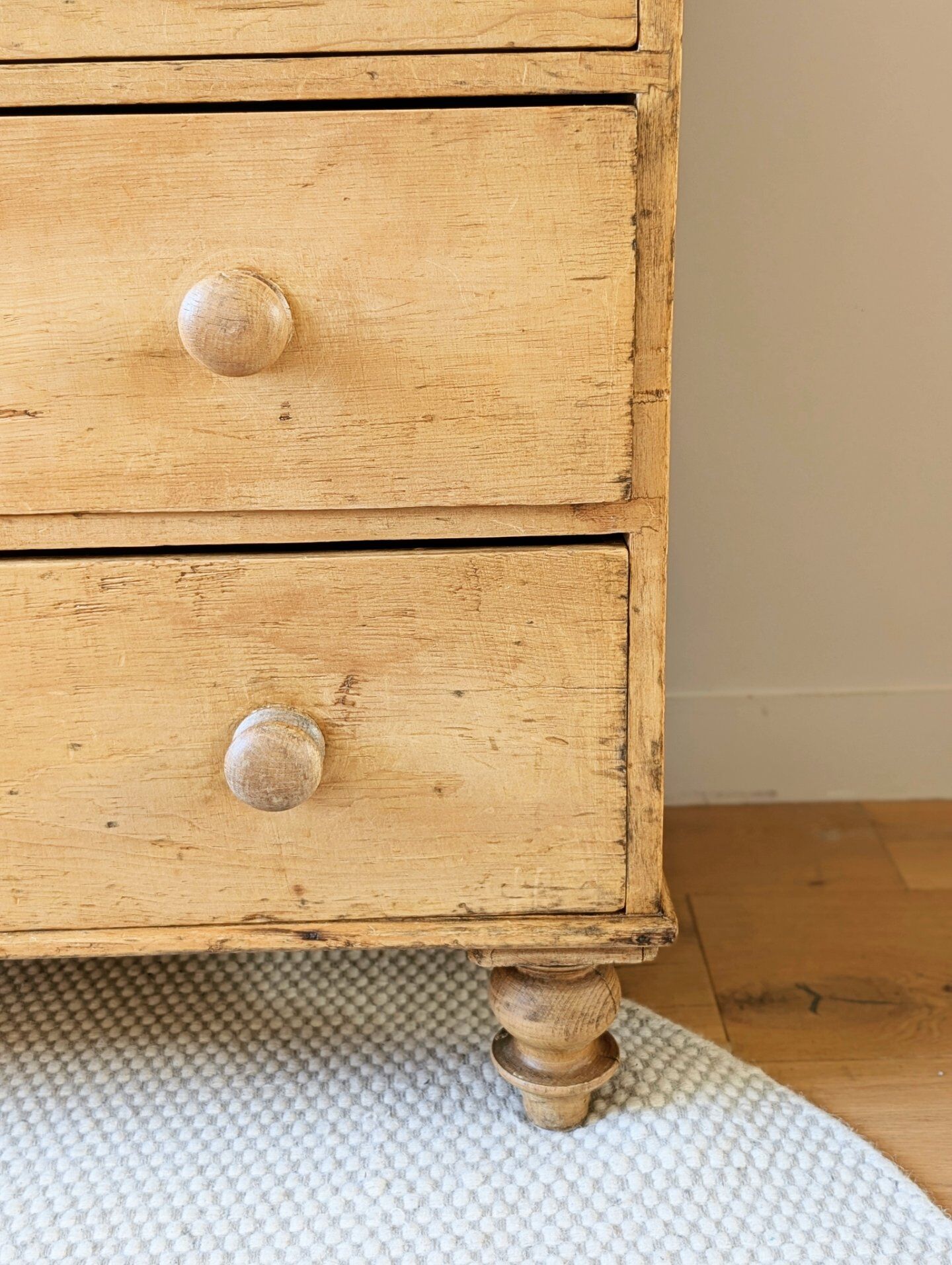 Renovated antique English solid pine chest of drawers.