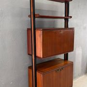 Mid-Century Modern Modular Wall Unit, Veneer & Black Metal Shelving Cabinet, 1960s, Europe