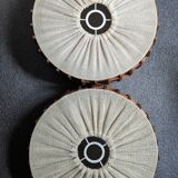 Pair of Scandinavian wooden and fabric pendant lights from the 60s