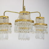 1950s, vintage crystal brass chandelier, železnobrodské sklo,czechoslovakia