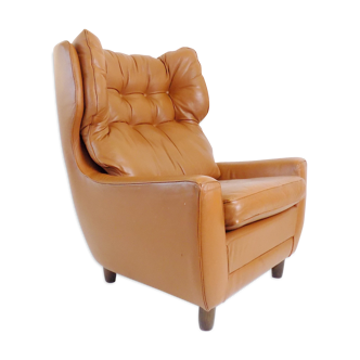 Carl Straub cognac-colored leather armchair from the 1960s