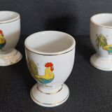 Porcelain egg cups with rooster decoration, set of three
