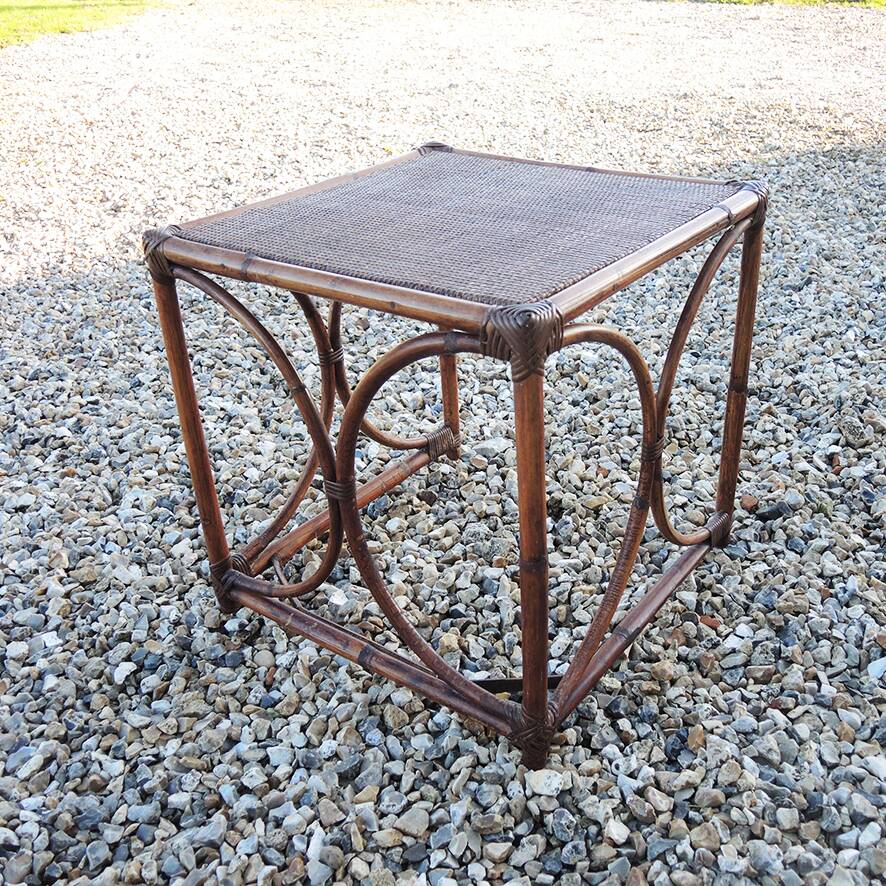 Vintage rattan and wicker side table