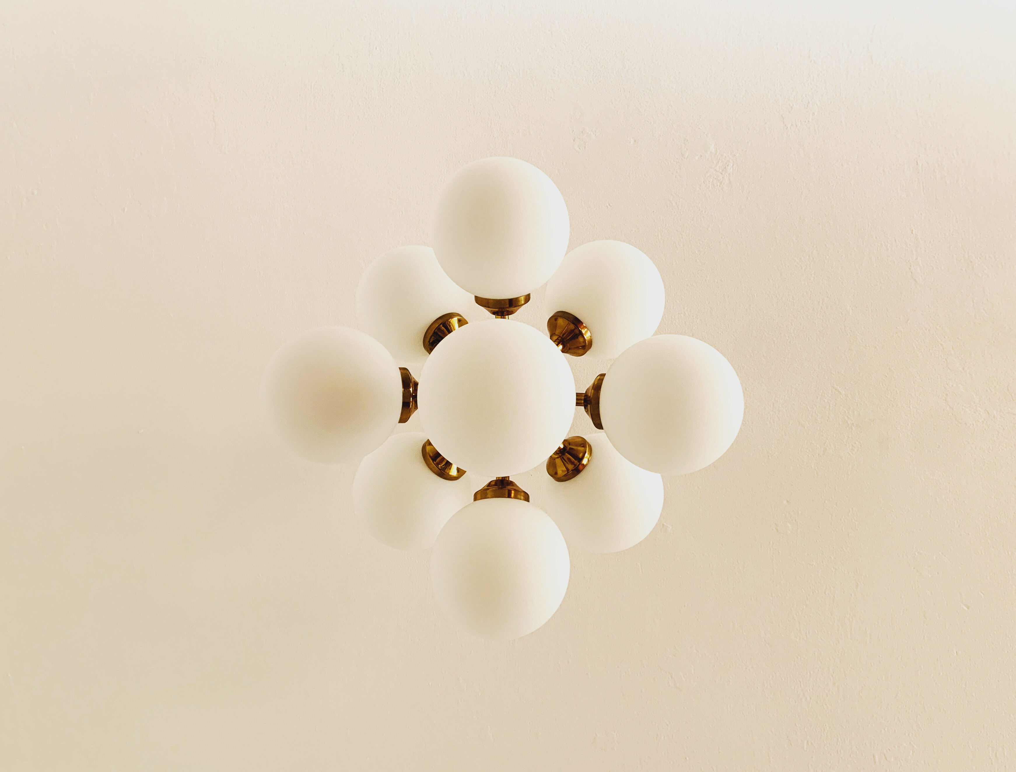 Brass and opaline glass Sputnik chandelier