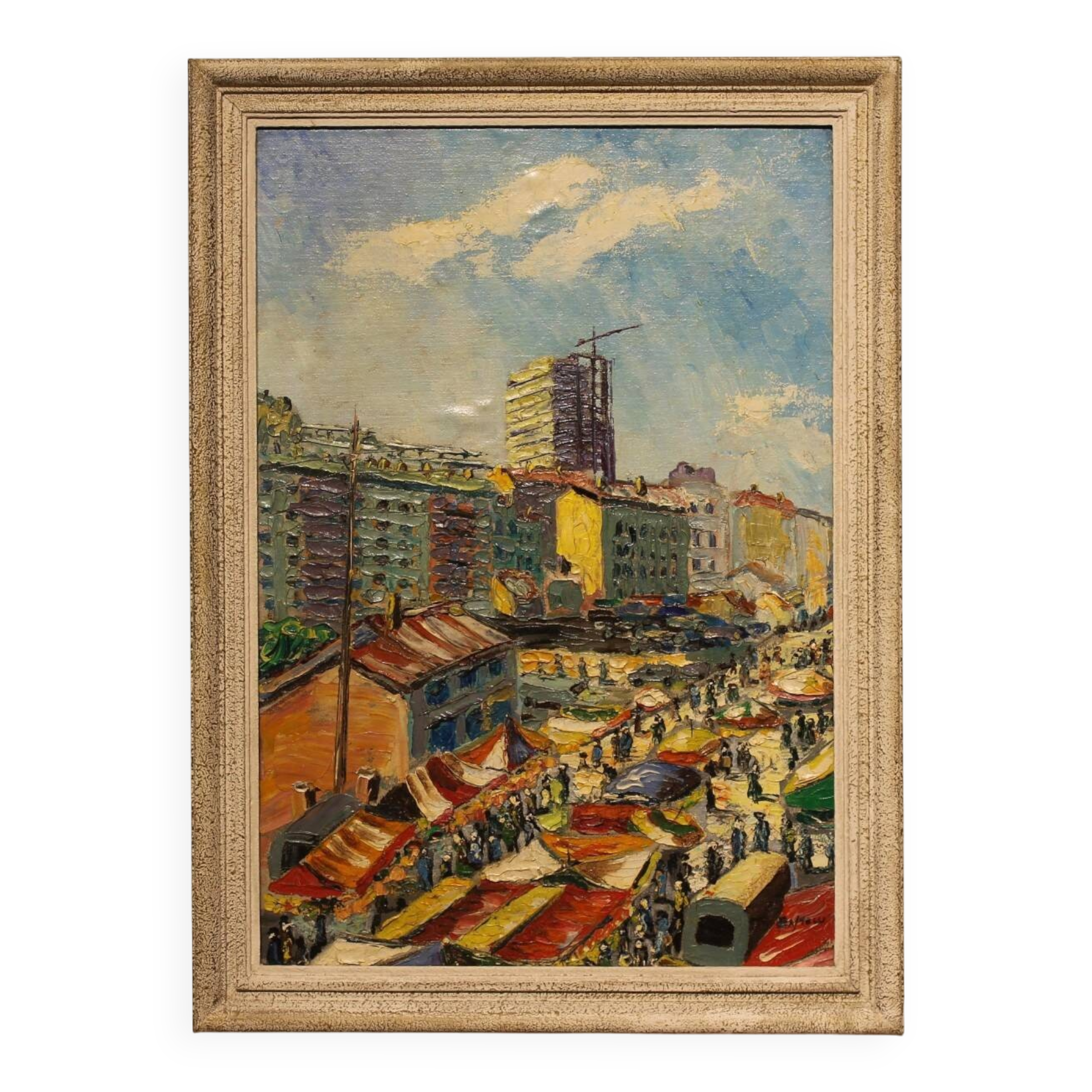 Painting Paris Flea Market, June 1962 - oil on panel