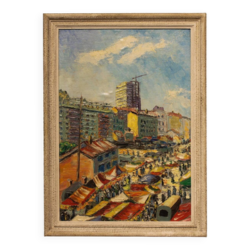 Painting Paris Flea Market, June 1962 - oil on panel