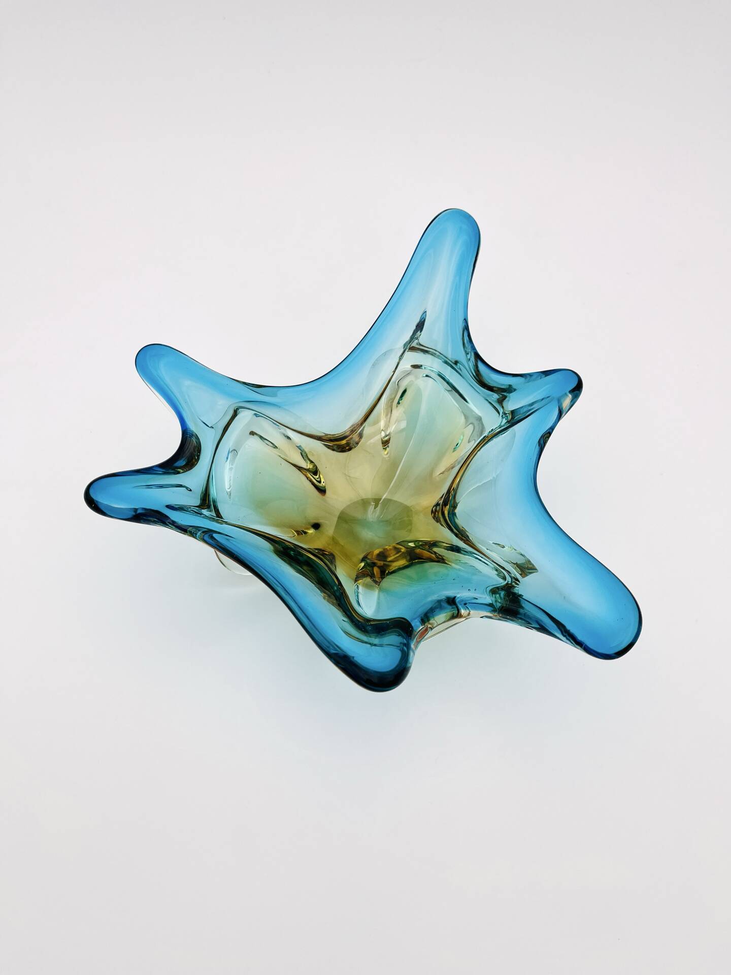 Murano Sommerso Blue Amber Sculpture Bowl 23cm