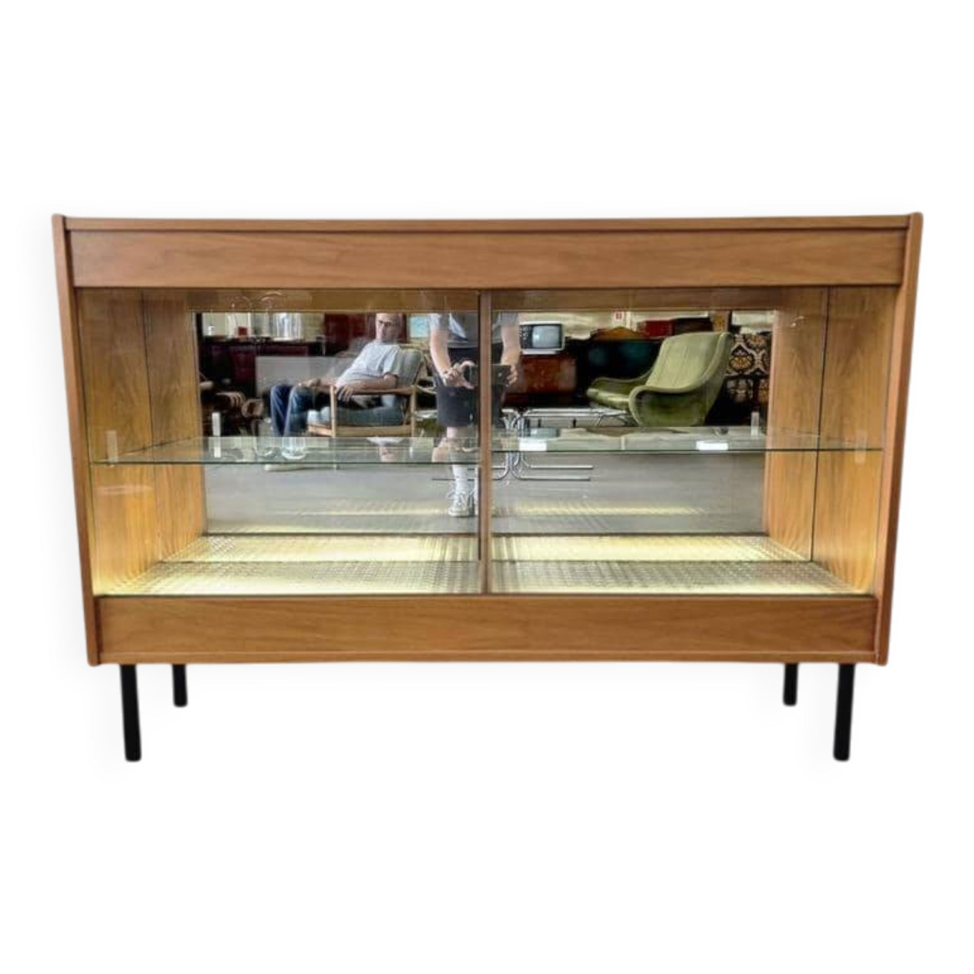 Vitrine vintage peu profonde / étagère avec éclairage