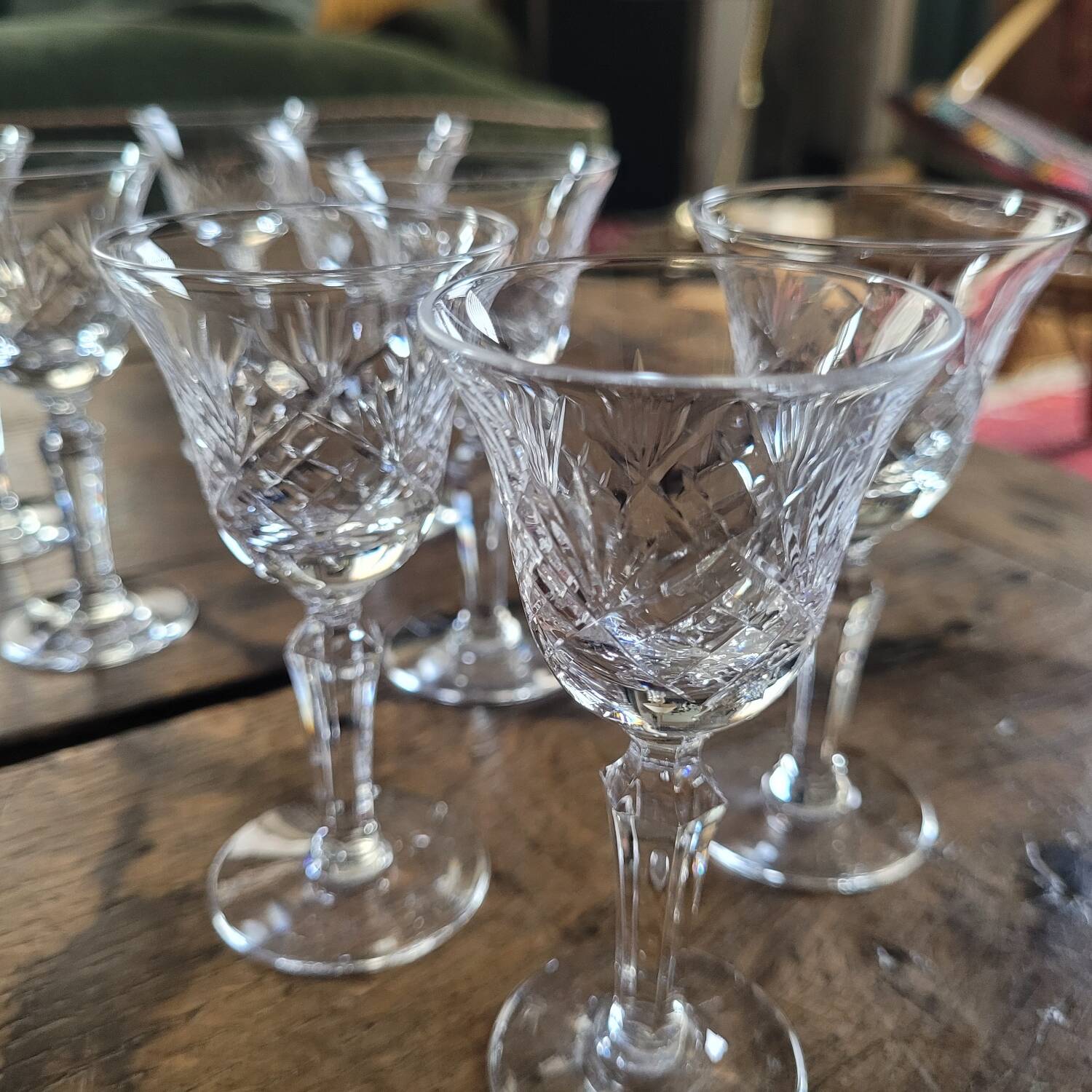 12 antique cut glass glasses – classic style – 50s/60s