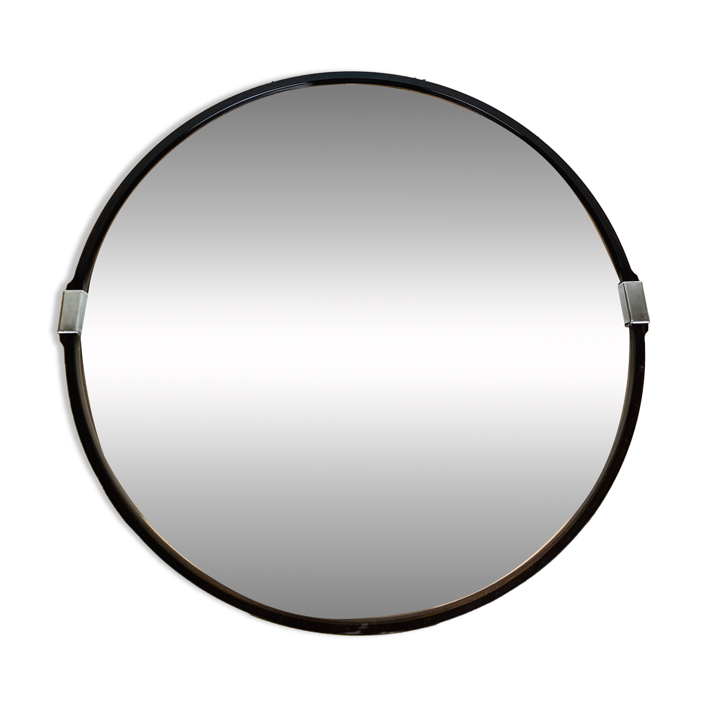 Miroir rond cerclage ambré années 70 vintage