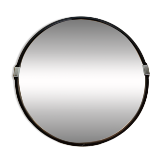 Miroir rond cerclage ambré années 70 vintage