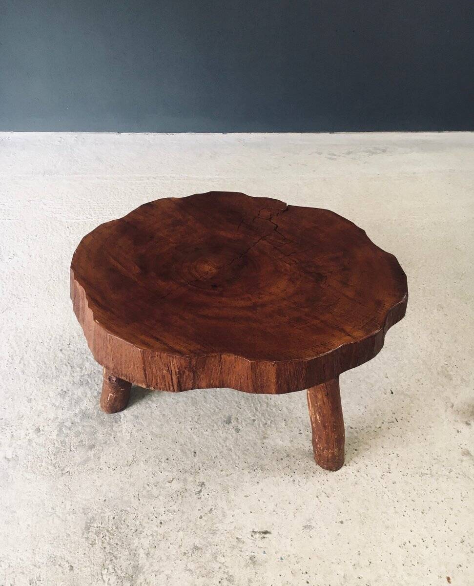 Handcrafted Teak Tree Trunk Tripod Coffee Table, 1960s