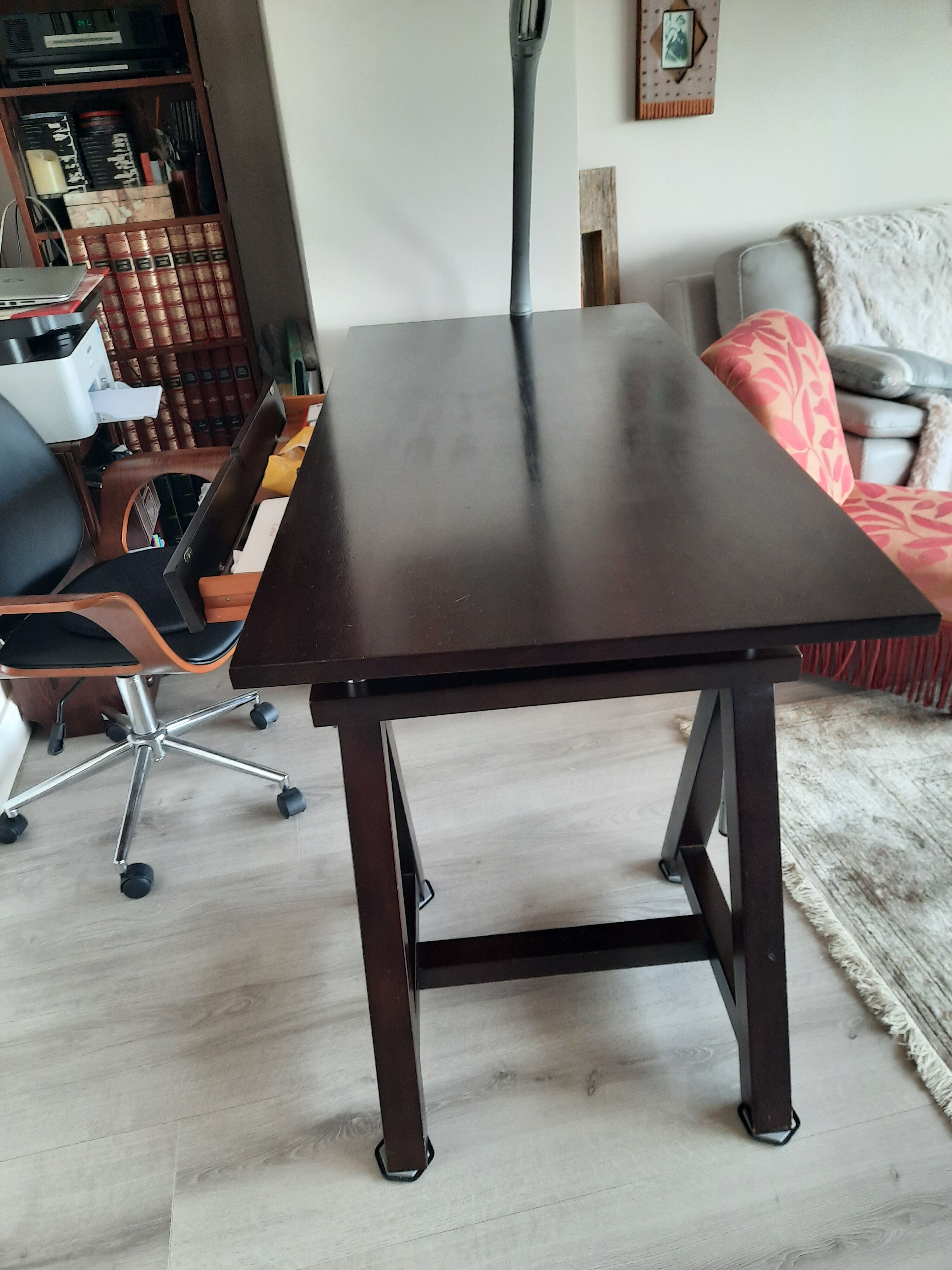 Beautiful solid wood desk, adjustable height, on trestles