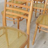 Set of 10 Bystrice tone wooden and caned chairs from the 1960s.