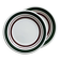 2 green and burgundy strip dessert plates.