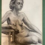 Dessin ancien nu féminin années 40 signé Guiet