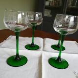 4 engraved Alsace wine glasses green feet