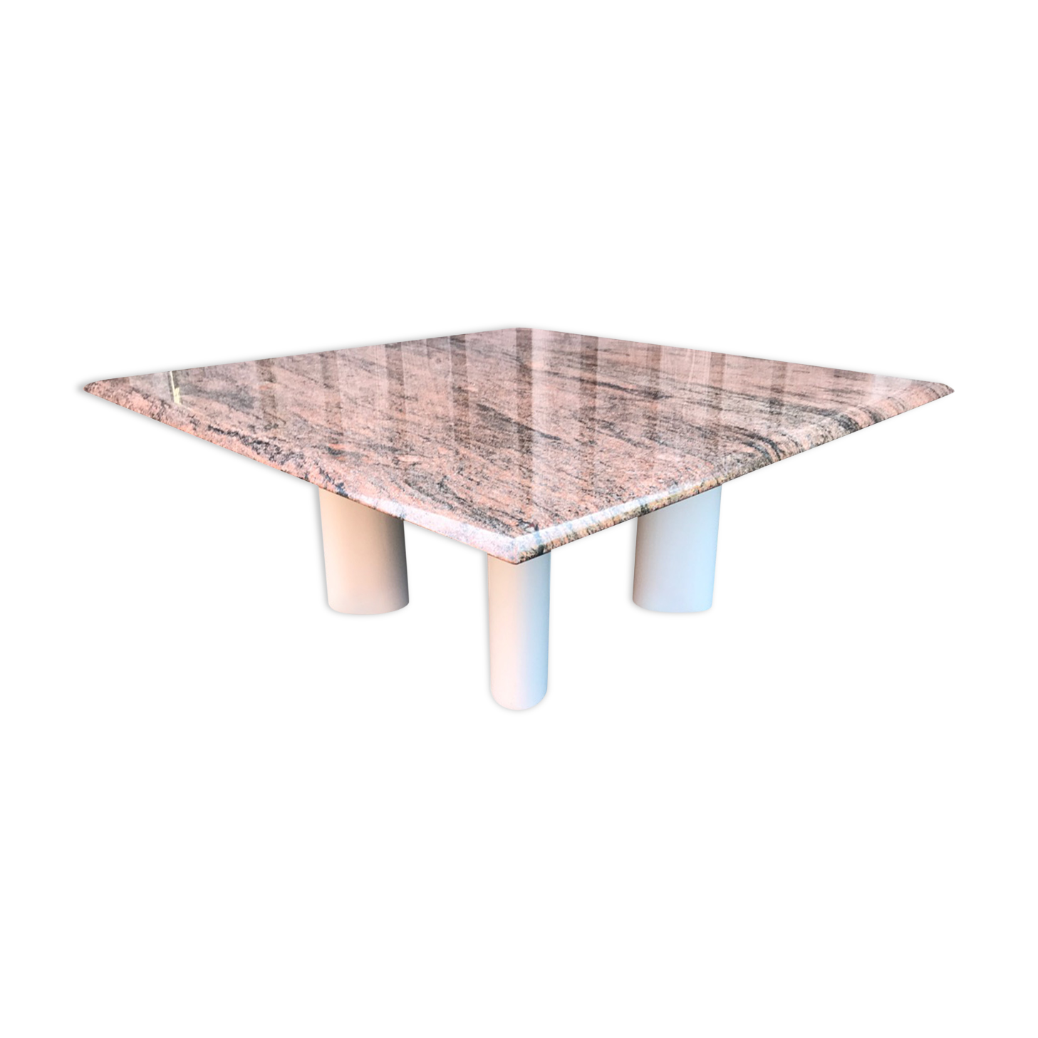 Italian modernist red travertine and metal square coffee table 1970s