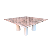 Italian modernist red travertine and metal square coffee table 1970s